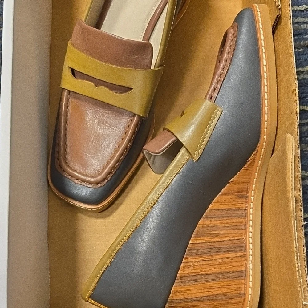 Brown and Gray Wedge Loafers